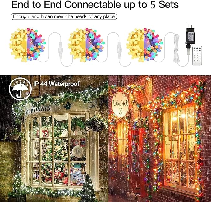 RaThun 180ft Color Changing String Lights, 300 LED Multicolor & Warm White Globe Lights with Remote, 11 Modes, IP44 Waterproof, Plug in Fairy Lights for Indoor Outdoor Christmas Party Garden Decor