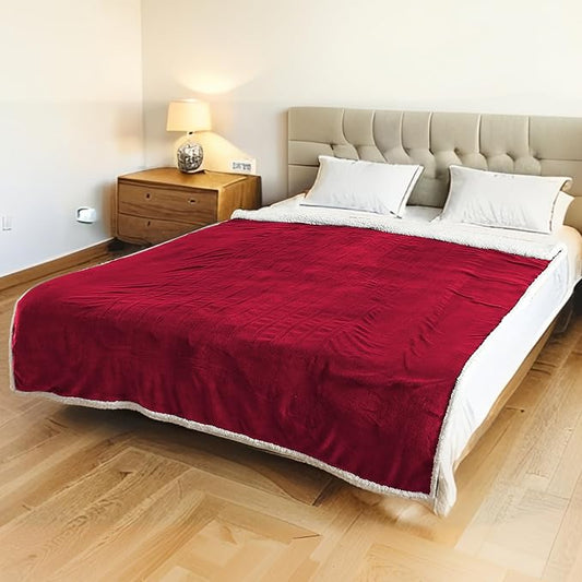 Electric Heated Blanket 62"x84" Twin Size, Dual-Sided Flannel & Sherpa, 9 Heat Settings & 1-10H Auto Off, Soft Warm for Home Office Bed Couch, Machine Washable, ETL Certified, Wine Red