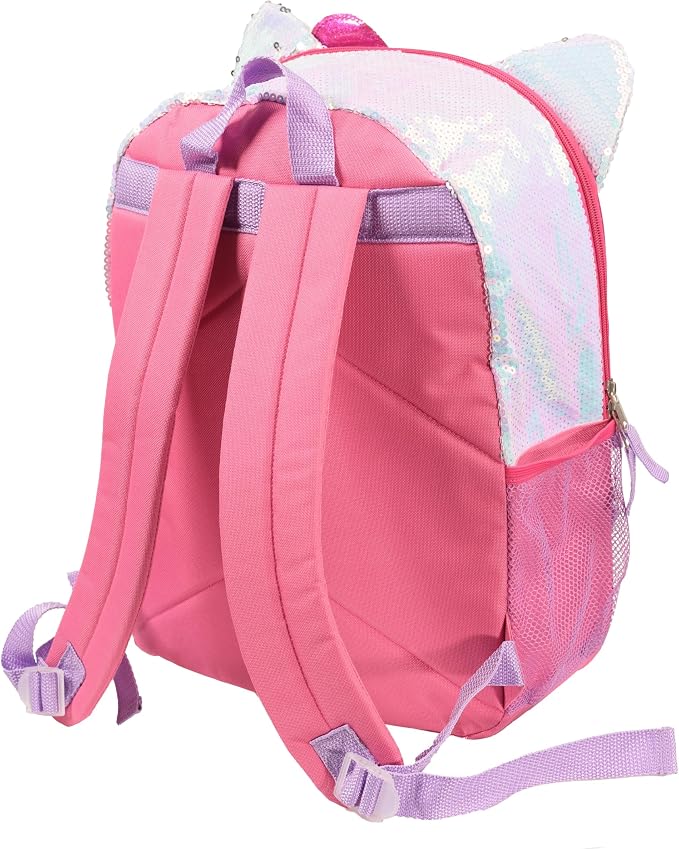 AI ACCESSORY INNOVATIONS Hello Kitty Girls 4 Piece Backpack Set, Iridescent Flip Sequin 16" School Bag with 3D Features, Front Zip Pocket, Pink & White