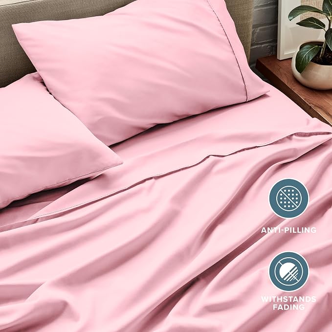Bare Home King Sheet Set - 1800 Ultra-Soft Microfiber King Bed Sheets - Double Brushed - Deep Pockets - Easy Fit - 4 Piece Set - Bedding Sheets & Pillowcases (King, Light Pink)