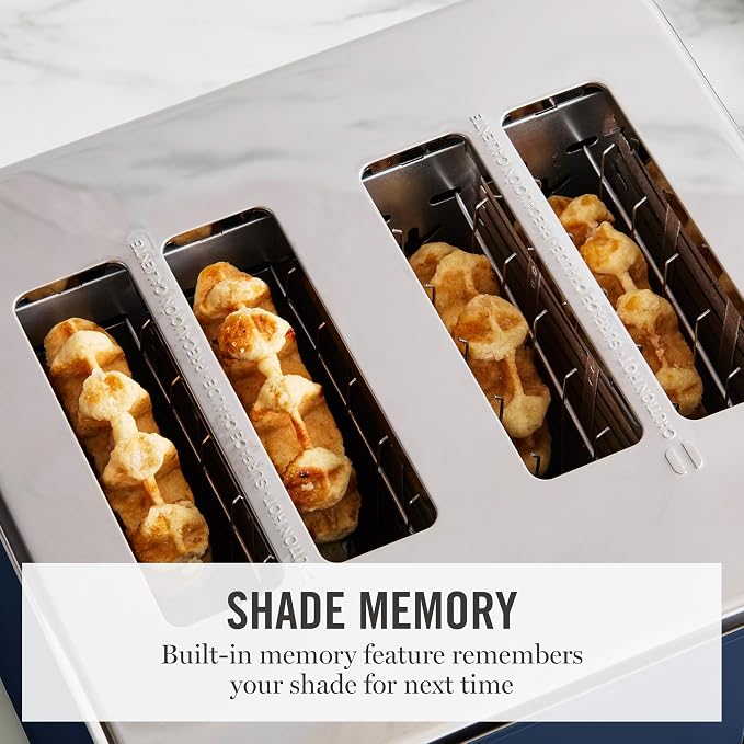 Martha Stewart 4 Slice Toaster, 10 Shade Settings with Defrost, Cancel, Bagel & Gluten-Free, Extra-Wide Self-Centering Slots for Waffles & Artisan Bread, Removable Crumb Tray, Cord Wrap, 1800W, Indigo