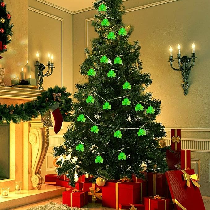 LED Shamrock String Lights Outdoor, 8.5Ft St. Patrick's Day Decorations Lights with 10 Green Clover Light, Plug in Shamrock Fairy Light for Indoor Outdoor St. Patrick's Day Party Irish Window Garden