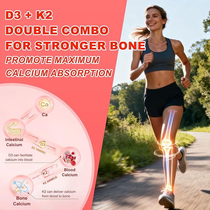 Sugar Free Vitamin D3 K2 Gummies - Vitamin D Gummies with VD3 10000IU, VK2 200MCG, 7 Essential Vitamins - Supports Bone, Muscle, Teeth & Immune - Vegan, Non-GMO, Strawberry Flavor, 120 Count