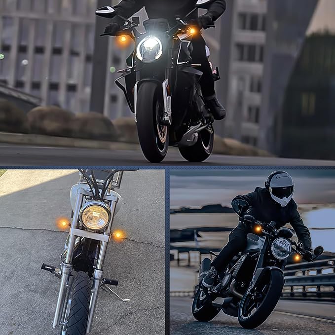 Nilight Motorcycle LED Turn Signals Front Indicator Light Yellow Beam Mini Size Blinkers Compatible with Harley Honda Kawasaki Suzuki Triumph Yamaha Cruiser
