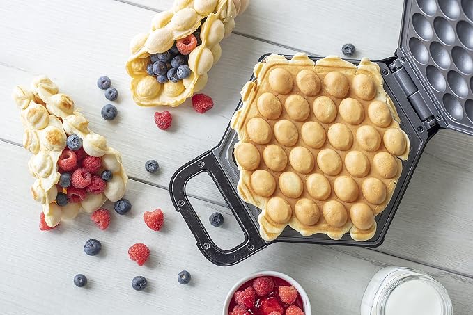 Bubble Waffle Maker- Electric Non-Stick Hong Kong Egg Waffler Iron Griddle | Ready Indicator Light, Done in under 5 Minutes, Includes Recipe Guide, Make Delicious Ice Cream Cones, Sundae Dessert Treat