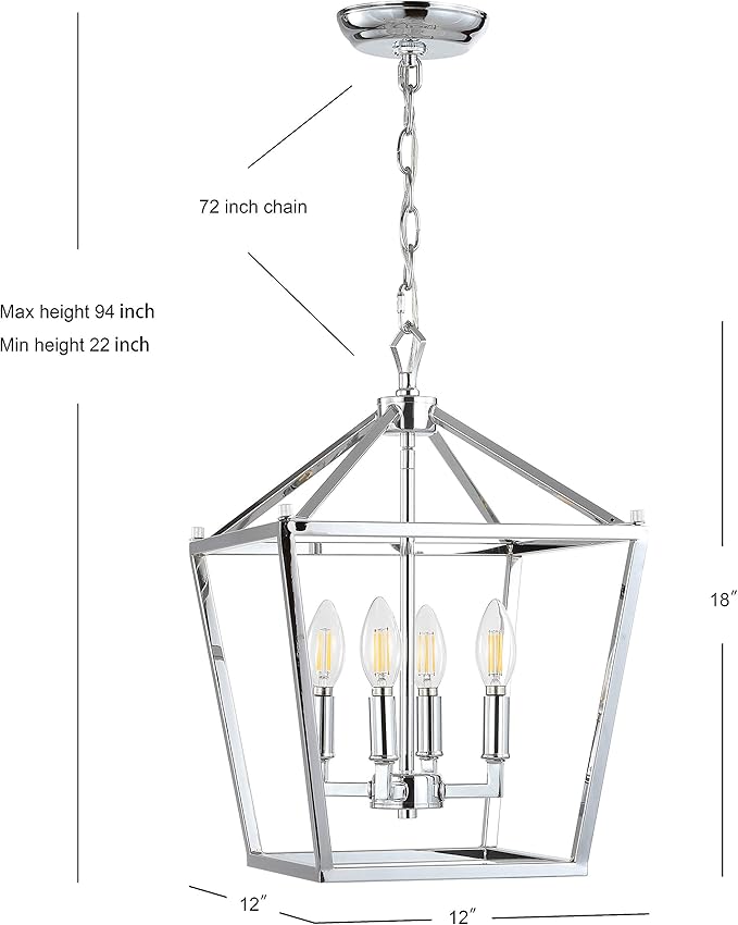 JONATHAN Y 12" Chrome Lantern Pendant Light, 1-Light Pagoda Style Metal Cage Farmhouse Hanging Ceiling Fixture for Kitchen Island, LED Bulb Included (JYL7436C)