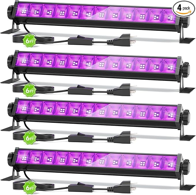 4 Pack 42W LED Black Light Bar, Blacklight with 6FT Cord+Switch+Plug, Glow in The Dark Black Lights Party Supplies for Halloween Decorations, Fluorescent Poster, Body Paint, Classroom, Bedroom