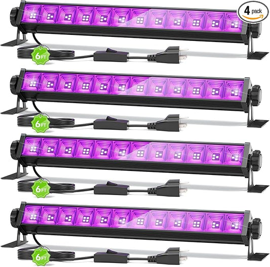 4 Pack 42W LED Black Light Bar, Blacklight with 6FT Cord+Switch+Plug, Glow in The Dark Black Lights Party Supplies for Halloween Decorations, Fluorescent Poster, Body Paint, Classroom, Bedroom