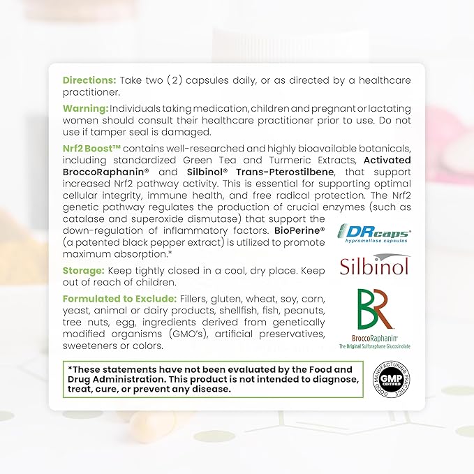 Pure TheraPro Rx Nrf2 Boost - Activateur NRF-2 avec du sulforaphane, de la curcumine, du thé vert et du trans-ptérostilbène brevetés | Supplément antioxydant pour réduire le stress oxydatif, fabriqué aux États-Unis (60 capsules végétaliennes)
