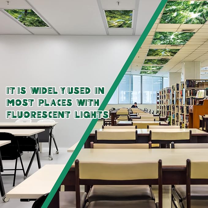 Amylove 4 Pcs Fluorescent Light Covers Classroom Ceiling Panels Light Filters with Backlit Film Material for Office School, 4 x 2 Feet (Green,Forest)