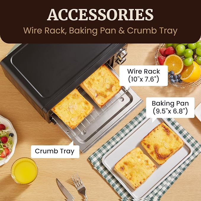 Elite Gourmet ETO490 9L/4 Slice Countertop Toaster Oven with 30-Minute Timer, Adjustable Temperature Control, Includes Baking Pan, Wire Rack and Crumb Tray, Bake, Broil, Toast, Black