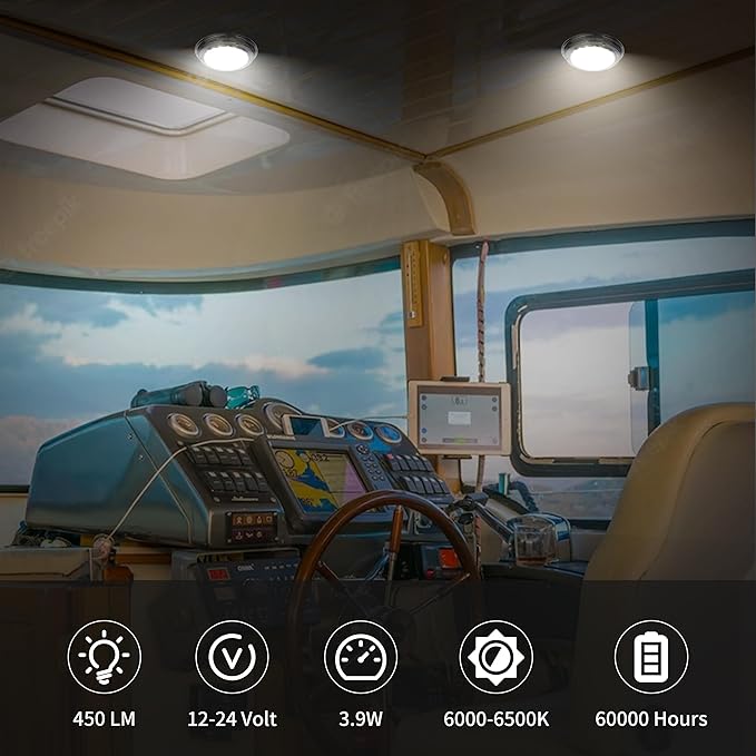 RVZONE Marine Boat Dome Light 12V LED Boat Interior Lights with Toggle Switch 5.5" LED Boat Cabin Light with Stainless Steel Surface Mount