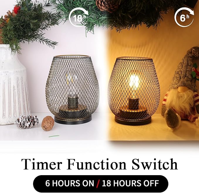 Set of 6 Battery Operated Lamp LED Table Lantern, Golden Metal Cage Cordless Lamps with LED Bulb, Vintage Decorative Outdoor Lantern for Weddings, Party, Patio, Events for Indoors Shelf Decor