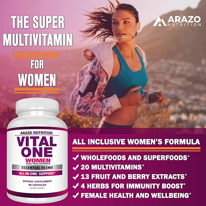 Arazo Nutrition Vital One Multivitamines pour Femmes - Complément Alimentaire Quotidien Complet - 90 Gélules Véganes