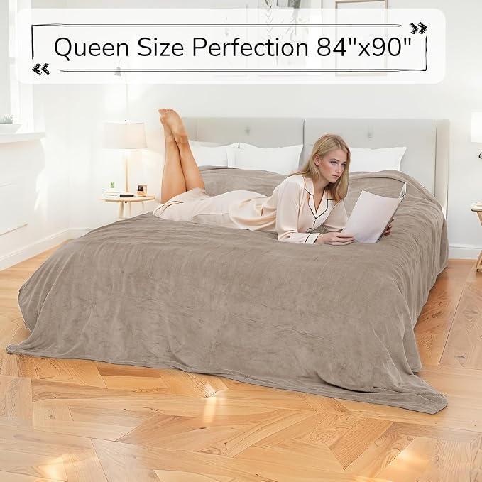 Electric Heated Blanket 84"x90" Queen Size, Dual-Sided Microplush Sherpa for Bedroom Couch Use, 4 Heat Settings & 10 Hours Auto Off Energy Saving, Dual Controller, Machine Washable - Light Brown