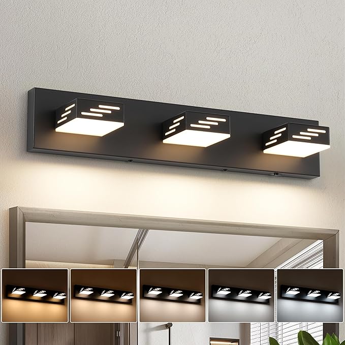 Joosenhouse 3-Light Black Bathroom Vanity Light, 5CCT Dimmable Bathroom Lighting fixtures, LED Vanity Lights Above Mirror 23.6 Inch 24W Makeup Mirror Lights