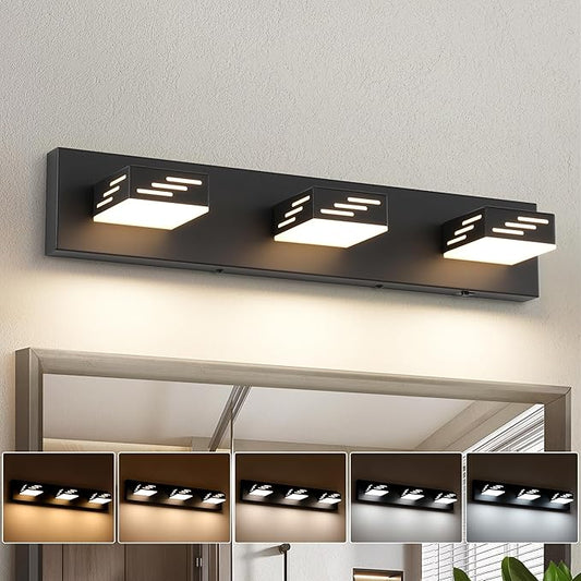 Joosenhouse 3-Light Black Bathroom Vanity Light, 5CCT Dimmable Bathroom Lighting fixtures, LED Vanity Lights Above Mirror 23.6 Inch 24W Makeup Mirror Lights