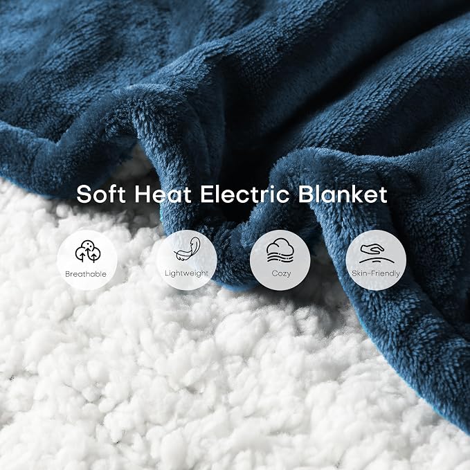 Electric Blanket Twin Size 62" x 84" Thickened Flannel and Sherpa Heated Blanket,10 Hours Timer Auto-Off,5 Heating Levels,for Bedroom Office Couch,Dark Green