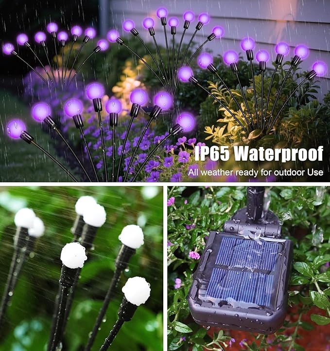 ZFNN Solar Garden Lights 16 LEDs, Purple, 2 Pack 8 Heads, Outdoor Waterproof, Swaying Firefly Lights for Yard, Patio, Pathway, Lawn Decorations