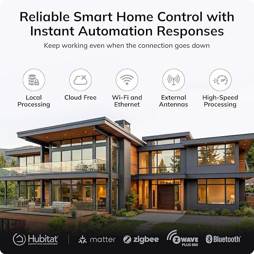 Hubitat Elevation C-8 Pro Smart Home Hub - Local Control & Automation for Smart Thermostat, Voice Assistants, Ring Cameras - Compatible with Z-Wave 800 LR, Zigbee 3.0, Matter 1.5, Bluetooth, Wi-Fi