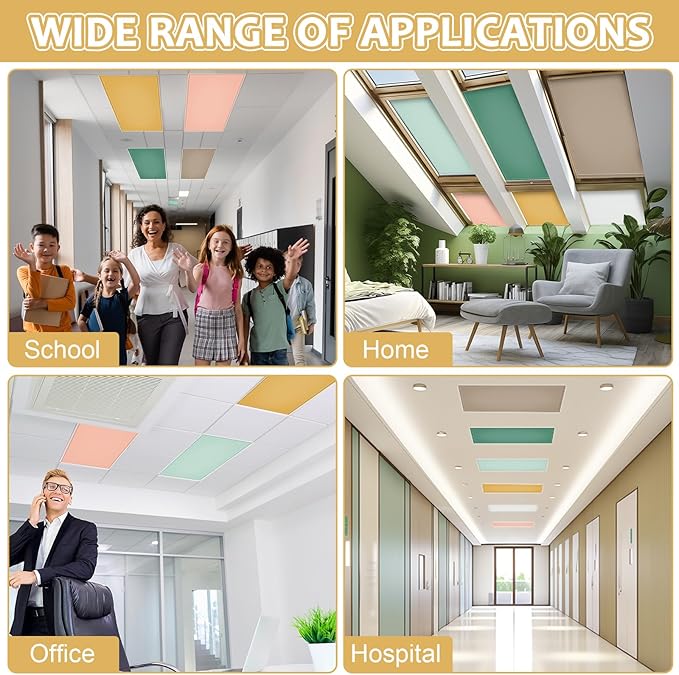 QOUBAI 6PCS Fluorescent Light Covers, 4x2 Feet Magnetic Light Cover Fluorescent Lights Shade Panel Positive Inspirational Ceiling Lights Filters for Office Classroom Home Drop Ceiling Yellow and Green