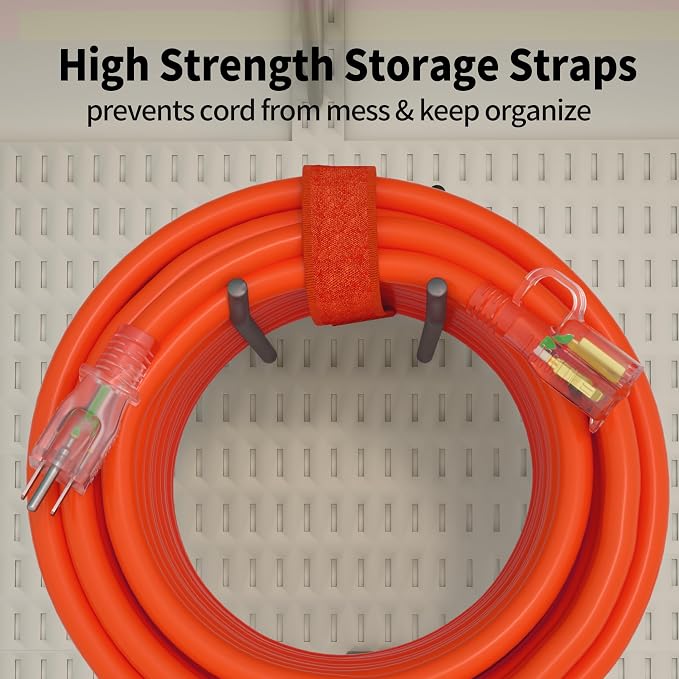 POWGRN 50 ft 12/3 Outdoor Extension Cord Waterproof Heavy Duty with Lighted Indicator End 12 Gauge 3 Prong, Flexible Cold-Resistant Long Power Cord Outside, 15Amp 1875W SJTW Orange ETL Listed