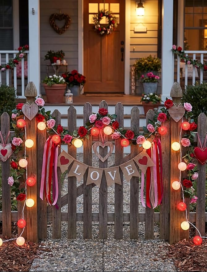 Red Pink and White Cotton Ball String Lights, 8.5Ft Valentine’s Day Decorative Fairy Lights Plug in with 10 Colorful Lantern, Hanging Cotton Globe Lights for Bedroom Wedding Party Home Birthday Decor