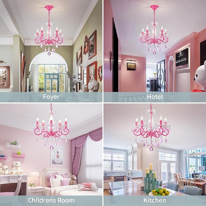 Small Crystal Chandelier, Modern Pink Chandeliers for Dining Room Light Fixture, Mini Crystal Pendant Light Bedroom for Ceiling Light Fixture for Living Room Entryway Kitchen Island Hallway