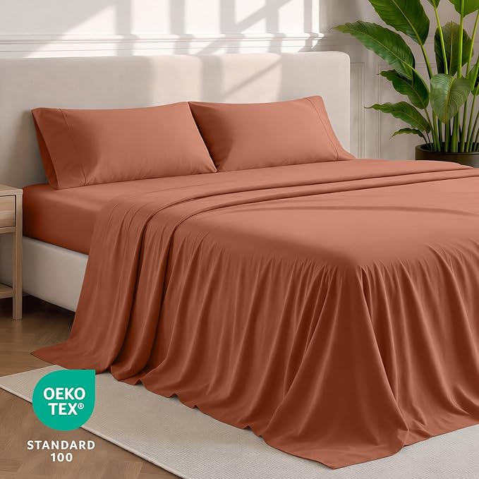 Bare Home Full Sheet Set - 1800 Ultra-Soft Microfiber Full Bed Sheets - Double Brushed - Deep Pockets - Easy Fit - 4 Piece Set - Bedding Sheets & Pillowcases (Full, Terracotta)