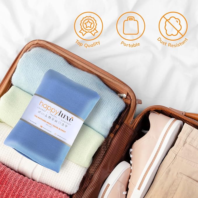 Happyluxe Travel Shawl Wraps for Women - 68x35in Wrap. Lightweight Pashmina, Airplane Travel Blanket Scarf. Made In USA