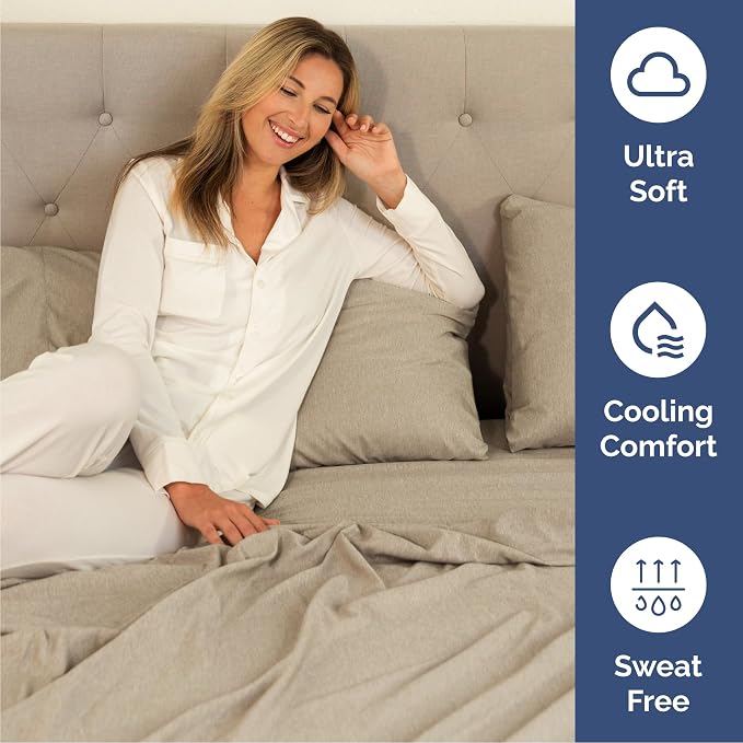 Queen 6 Piece Sheet Set - Comfy Breathable & Cooling - Soft Hotel Luxury Bedding Set with 8-16 Inch Deep Pockets - 1 Flat & 1 Fitted Sheet & 4 Pillowcases - Wrinkle Free & Easy Care - Heathered Beige