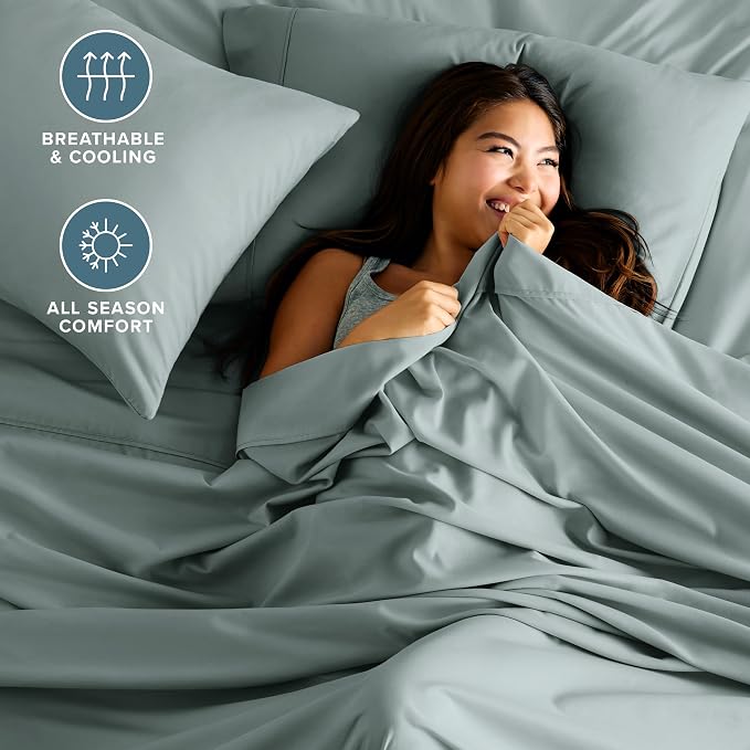 Bare Home King Sheet Set - 1800 Ultra-Soft Microfiber King Bed Sheets - Double Brushed - Deep Pockets - Easy Fit - 4 Piece Set - Bedding Sheets & Pillowcases (King, Sea Spray)