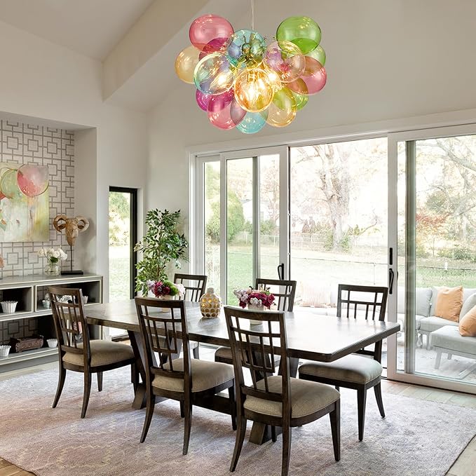 Surpars House Colorful Bubble Balls Chandelier, Modern Glass Ceiling Light, 4 Lights Pendant Lighting Fixture for Bedroom,Livinng Room,Dining Room