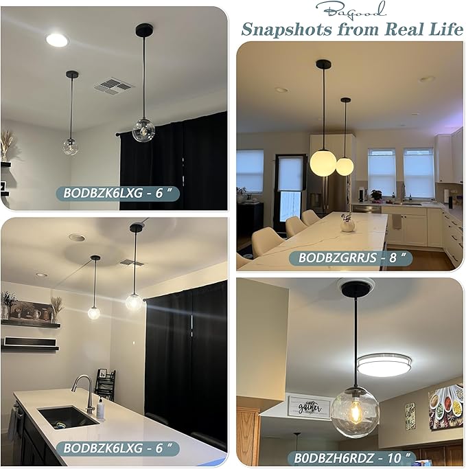 Bagood 6 Inch Globe Pendant Light Black Mid Century Modern Globe Light Fixture Mid Century Milk Glass Pendant Lamp Matte Black Finished with Milk Glass Lampshade for Kitchen Island