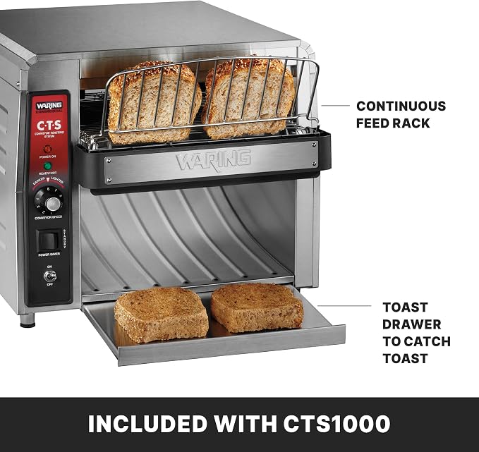 Waring Commercial Heavy-Duty Conveyor Toaster, 450 Slices per Hour, Stainless Steel Construction, for Cafes & Restaurants, NSF Certified, 120V, CTS1000