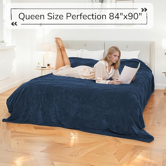 Electric Heated Blanket Queen Size 84"x90" – ETL Certified for Safe Overnight, 4 Heat Settings & 10H Auto Off, Dual-Sided Microplush Sherpa for Home Theater Night, Machine washable – Dark Blue
