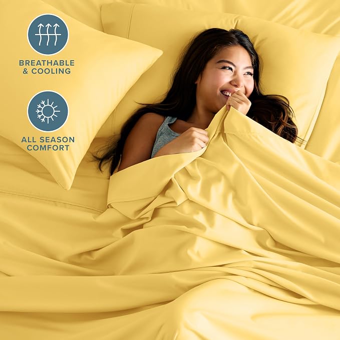 Bare Home King Sheet Set - 1800 Ultra-Soft Microfiber King Bed Sheets - Double Brushed - Deep Pockets - Easy Fit - 4 Piece Set - Bedding Sheets & Pillowcases (King, Lemon Drop)