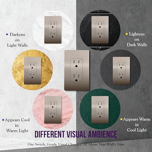 ENERLITES, Nickel Elite Series Decorator Receptacle Outlet Child Safe Tamper-Resistant, Self-Grounding, 2-Pole, Residential Grade, 15A 125V, UL Listed, 61501-TR-NK