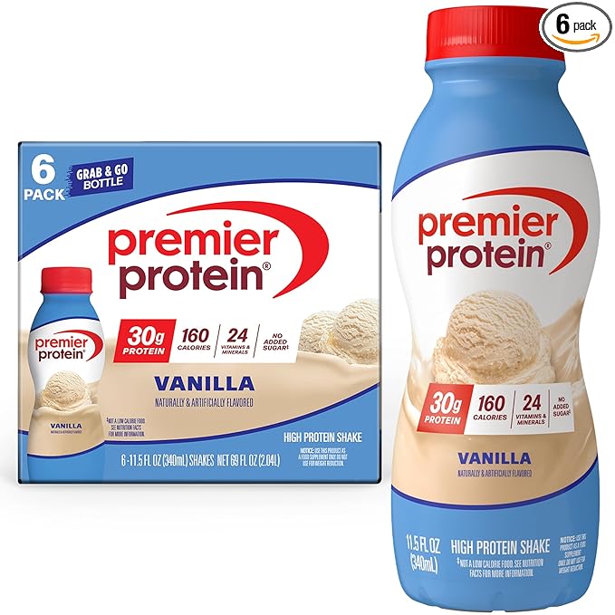 Premier Protein Shake, Vanilla, 30g Protein, No Added Sugar, 24 Vitamins & Minerals to Support Immune Health, 11.5 fl oz, 6 Pack