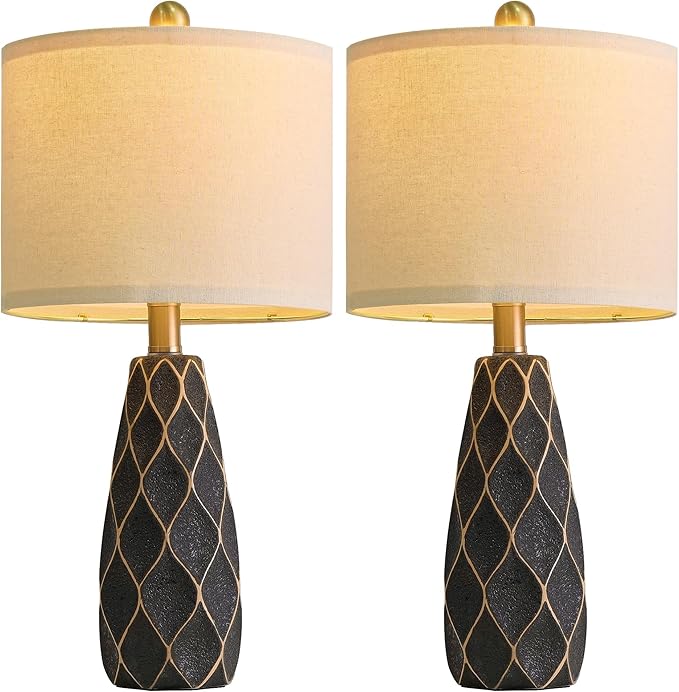 20.75" Small Table Lamps for Living Room Bedroom Lamps Set of 2 Ceramic Modern Boho Bedside Lamps Night Stands Farmhouse Vintage Nightstand Lamp Reading Light Home Office Dorm Desk Deco Gifts, Black