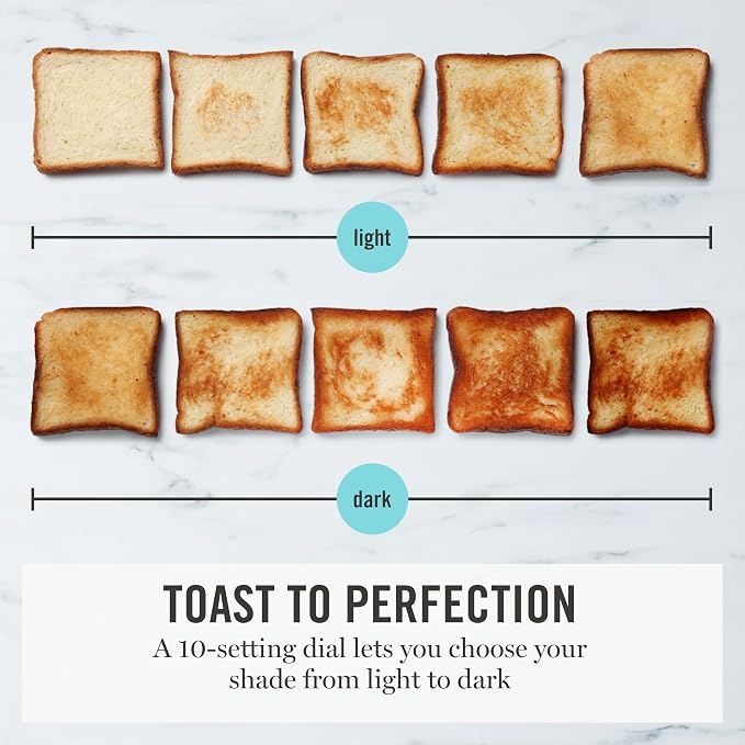 Martha Stewart 2 Slice Long Slot Toaster, Extra Wide for Sourdough & Bagels, 10 Setting Shade Control, Removable Crumb Tray, Self-Centering Design, Defrost/Reheat, Cancel, Slim Space-Saving, Indigo