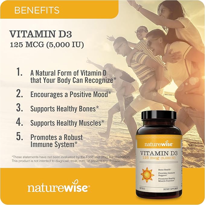 NatureWise Vitamin D3 5000IU (125mg) 360 Count + Vitamin K2 MK-7 100mcg and MK-4 500mcg 90 Count - Bundle for Bone & Heart Health - Gluten Free, Non-GMO, Halal Gelatin- 1 Year Supply