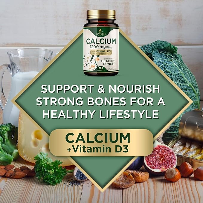 Calcium 1200 mg with Vitamin D3 - Per Serving - Bone Health Supplement - Vitamin D & Calcium Supplements for Women & Men - Bone Strength Support - Natural Calcium Pills - Bottled in USA - 120 Tablets