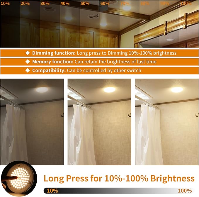 RVZONE RV Lights Interior, 5 Inch RV LED Ceiling Puck Light Dimmable 12 Volt LED Lights, 12V RV Puck Lights 4.5W Transparent Frosted RV Ceiling Dome Light for Camper Van Trailer Boat