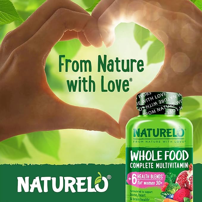 Multivitamines alimentaires complètes NATURELO pour femmes de 50 ans et plus (sans fer) avec vitamines, minéraux et extraits biologiques – Supplément pour femmes ménopausées de plus de 50 ans – Sans OGM – 120 gélules végétaliennes
