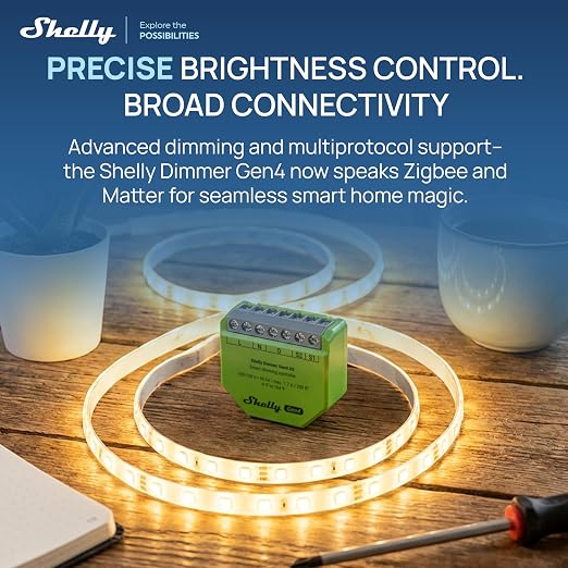 Shelly Dimmer Gen4 US UL, WiFi, Matter, Bluetooth, Zigbee Smart Dimming, Compatible with Matter, Home Assistant, Alexa, Google Home, HomeKit, Support LED Strips & Lamps, No Hub Required, Easy Control