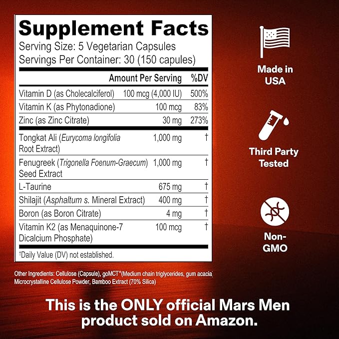 Testosterone Booster for Men - Natural Supplement Premium Tongkat Ali, Fenugreek, Shilajit & Boron - Male Support - Libido, Energy & Muscle Growth Support - 30 Servings (Tub)
