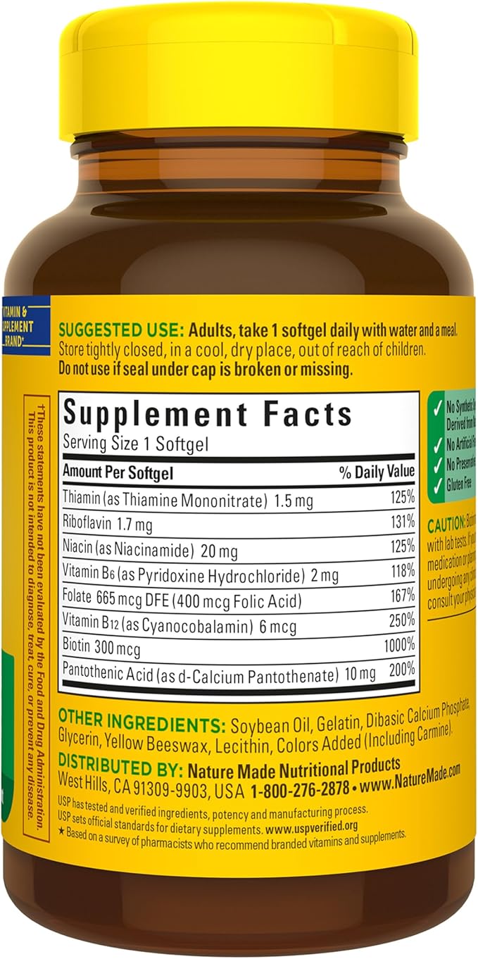 Nature Made Super B Complex Vitamins for Women and Men, Dietary Supplement for Energy Metabolism Support, Super Vitamin B Complex, 160 Softgels, 160 Day Supply