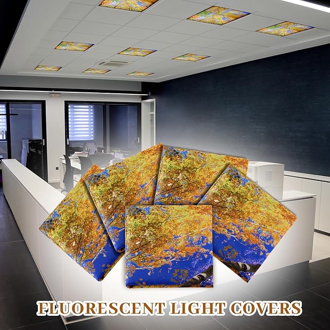 Hortsun 6 Pcs Fluorescent Light Covers - 4 x 2 Feet Magnetic Light Filters, Ceiling Lights Covers for Classroom Fluorescent Shade, Hospitals, School Office Cubicle Decor(Trees)