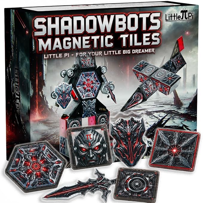 Little Pi Transformer Toys MegaBots Magnetic Tiles,Transforming Robot Toy | Durable ABS plastic, STEM engineering, sword & shield, screen-free kids gift ages 3 4 5 6, builds vehicles bases towers scene